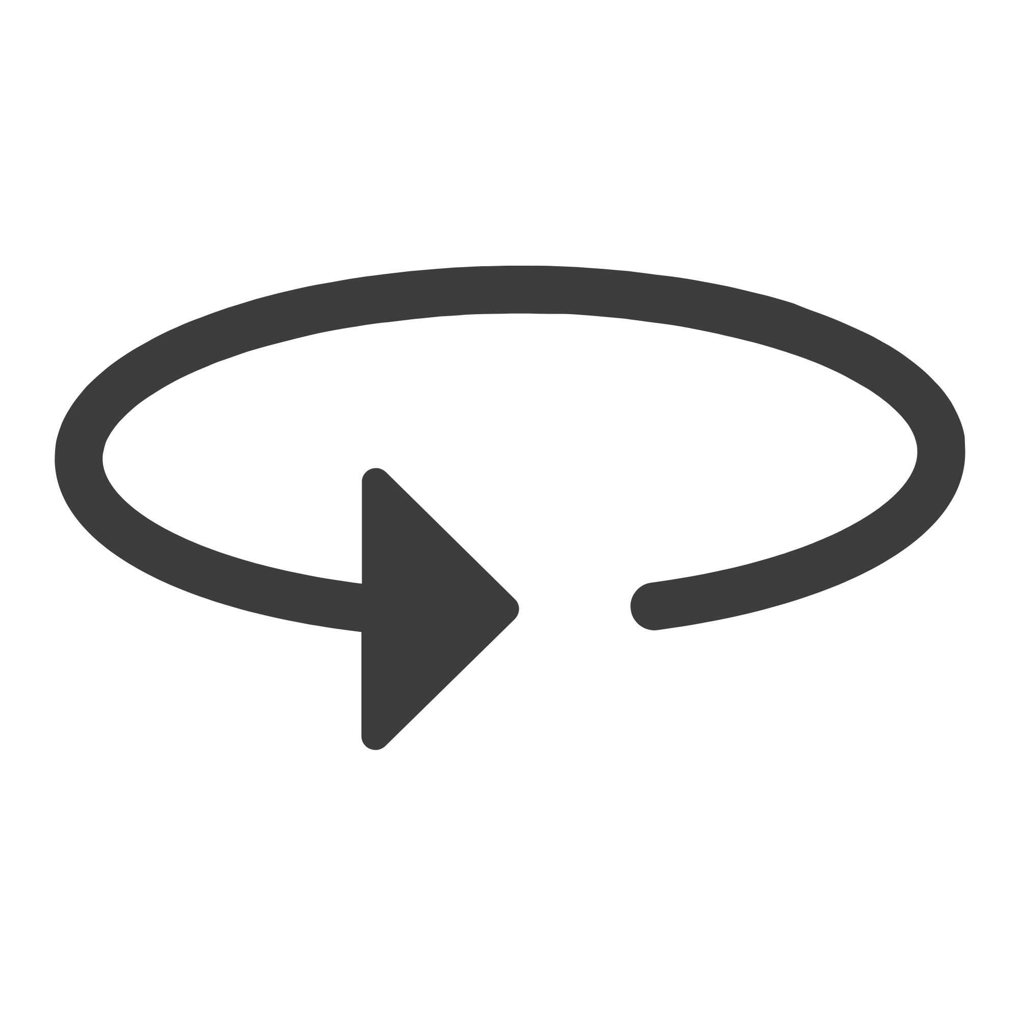 Black circular arrow with a central arrow on white background
